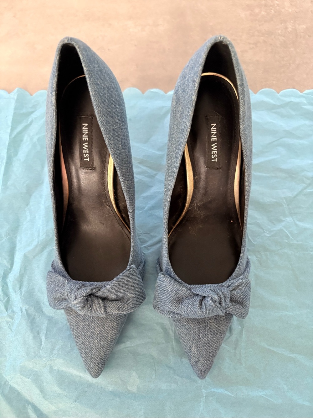 Nine West Denim Bow Pointed-Toe Pumps - Blue